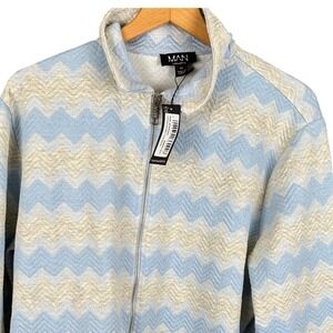 boohooMAN Textured Harrington Jacket Blue Zig Zag Chevron WQE-JMTEXHAR2 Mens M